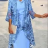 Women's Two Piece Dress Set Casual Dress Lace Dress Outdoor Date Fashion Elegant Lace Trim Midi Dress V Neck 3/4 Length Sleeve Plain Loose Fit Blue Fall Winter S M L XL XXL