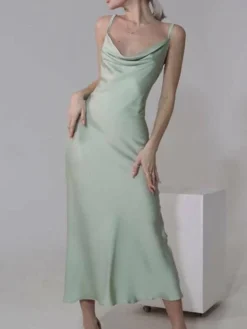 Women's Party Dress Satin Dress White Dress Long Dress Maxi Dress Red Blue Lavender Sleeveless Pure Color Ruched Summer Spring Fall V Neck Fashion Party Birthday Wedding Guest 2022 S M L XL XXL