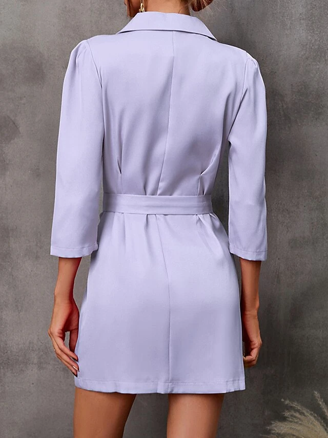 Women's Work Dress Blazer Dress Semi Formal Dress Fashion Mini Dress Button Pocket Shirt Collar 3/4 Length Sleeve Plain Regular Fit Black White Red Fall S M L XL XXL 2 Women's Work Dress Blazer Dress Semi Formal Dress Fashion Mini Dress Button Pocket Shirt Collar 3/4 Length Sleeve Plain Regular Fit Black White Red Fall S M L XL XXL - Image 2