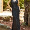 Women‘s Prom Dress Party Dress Sequin Dress Long Dress Maxi Dress Black Sleeveless Pure Color Sparkly Glitter Sequins Spring Fall Winter Halter Neck Fashion Wedding Guest Birthday Evening