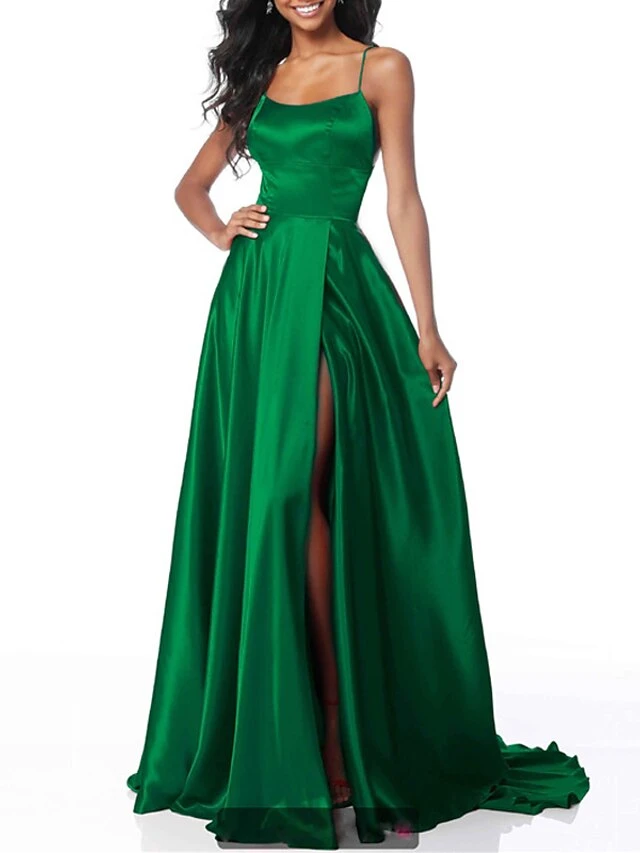 Women‘s Prom Party Dress Homecoming Dress Satin Maxi Long Dress Green Red Sleeveless Pure Color Split Spring Summer Spaghetti Strap Party Stylish Elegant Party 2023 S M L XL 2 Women‘s Prom Party Dress Homecoming Dress Satin Maxi Long Dress Green Red Sleeveless Pure Color Split Spring Summer Spaghetti Strap Party Stylish Elegant Party 2023 S M L XL - Image 2