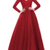 Women‘s Formal Party Dress Wedding Guest Dress Lace Dress Sheath Dress Long Dress Maxi Dress Red Long Sleeve Pure Color Lace Winter Fall Autumn V Neck Winter Dress Slim S M L XL