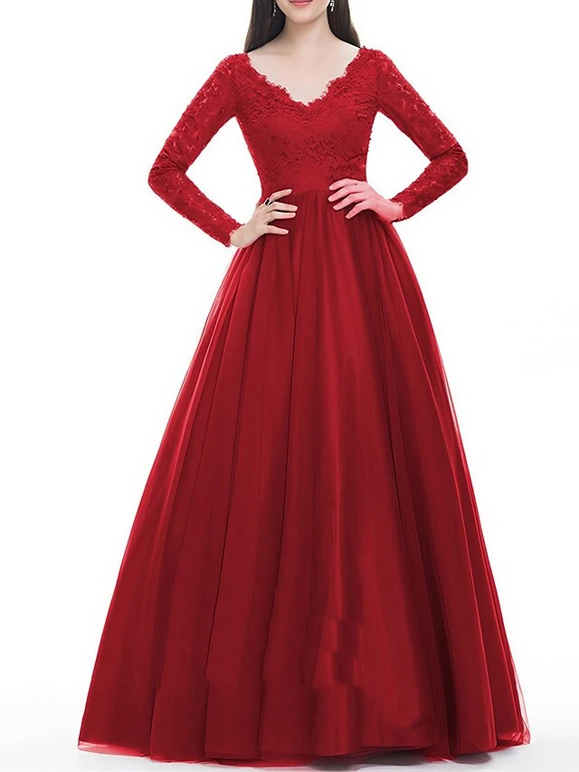 Women‘s Formal Party Dress Wedding Guest Dress Lace Dress Sheath Dress Long Dress Maxi Dress Red Long Sleeve Pure Color Lace Winter Fall Autumn V Neck Winter Dress Slim S M L XL 1 Women‘s Formal Party Dress Wedding Guest Dress Lace Dress Sheath Dress Long Dress Maxi Dress Red Long Sleeve Pure Color Lace Winter Fall Autumn V Neck Winter Dress Slim S M L XL