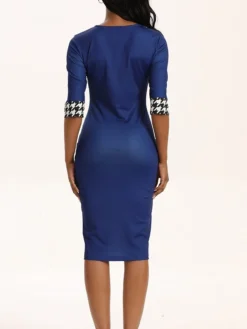 Women's Work Dress Sheath Dress Black Dress Fashion Office Daily Midi Dress Patchwork Print Crew Neck Half Sleeve Houndstooth Regular Fit Black Red Blue Fall Winter S M L XL XXL -Party Prom Dresses Sales Store trlzov1694574594836