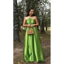 Women's Party Dress Satin Dress Long Dress Maxi Dress Blue Orange Green Sleeveless Pure Color Backless Summer Spring Halter Neck Fashion Loose Fit 2023 S M L XL -Party Prom Dresses Sales Store trwepr1690352574965