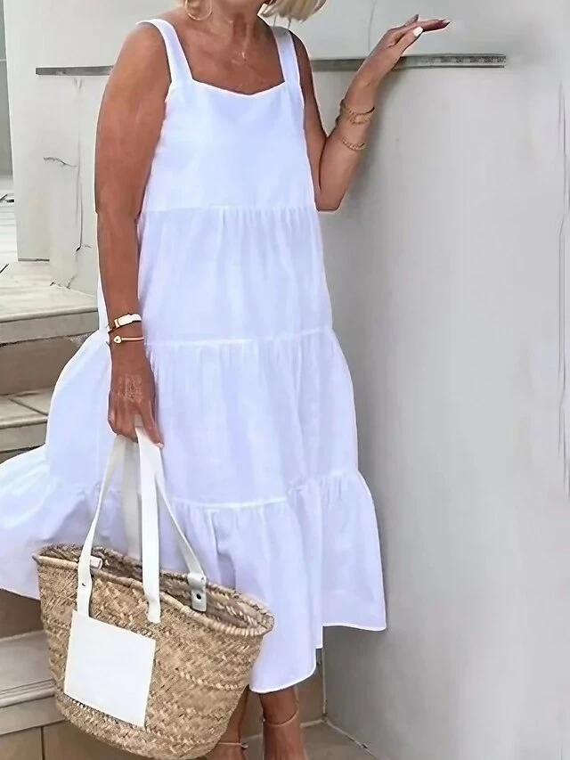 Women's Casual Dress Cotton Linen Dress Swing Dress Midi Dress Cotton Blend Fashion Modern Outdoor Daily Holiday Square Neck Ruffle Sleeveless Summer Spring 2023 Loose Fit White Green Plain S M L XL 1 Women's Casual Dress Cotton Linen Dress Swing Dress Midi Dress Cotton Blend Fashion Modern Outdoor Daily Holiday Square Neck Ruffle Sleeveless Summer Spring 2023 Loose Fit White Green Plain S M L XL