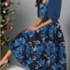 Women's Two Piece Dress Set Casual Dress Swing Dress Outdoor Daily Fashion Elegant Print Midi Dress V Neck Half Sleeve Floral Regular Fit Black Royal Blue Blue Fall Winter S M L XL XXL
