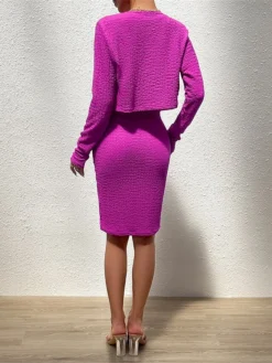 Women's Two Piece Dress Set Casual Dress Sheath Dress Daily Going Out Fashion Streetwear Button Midi Dress Crew Neck Long Sleeve Plain Regular Fit Black Purple Green Fall Winter S M L XL -Party Prom Dresses Sales Store ttfkhr1693805491262