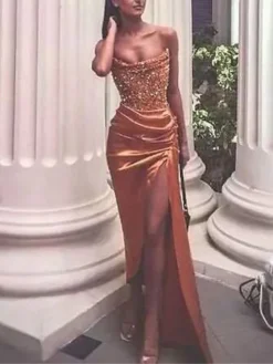 Women‘s Christmas Prom Dress Party Dress Sequin Dress Long Dress Maxi Dress Wine Green Sleeveless Pure Color Sparkly Glitter Sequins Fall Winter Autumn Strapless Fashion Winter Dress Wedding Guest -Party Prom Dresses Sales Store tthtvc1693376541727