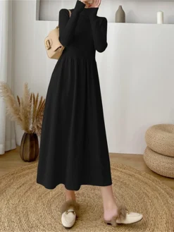 Women's Sweater Dress Jumper Dress Casual Dress Midi Dress Fashion Plain Outdoor Daily Going Out Turtleneck Long Sleeve 2023 Loose Fit Black Apricot One Size -Party Prom Dresses Sales Store ttkjpm1695630306608