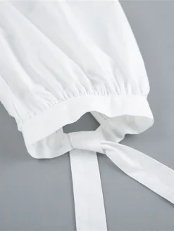 Women's Work Dress Casual Dress White Dress Fashion Daily Puff Sleeve Mini Dress Ruched Button V Neck 3/4 Length Sleeve Plain Regular Fit White Fall Winter S M L -Party Prom Dresses Sales Store turppb1695645265385