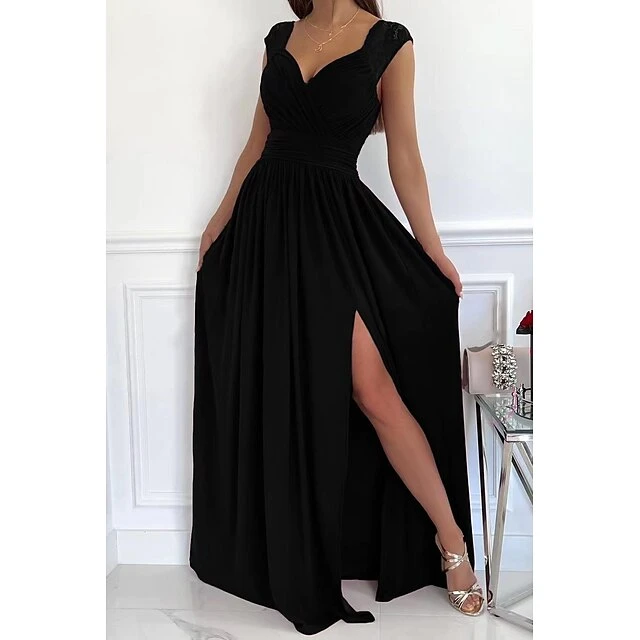 Women‘s Wedding Guest Dress Party Dress Sleeveless Lace Backless Hem Split Beauty Black Red Pink Beige Purple Wine Dress 2022 S M L XL 1 Women‘s Wedding Guest Dress Party Dress Sleeveless Lace Backless Hem Split Beauty Black Red Pink Beige Purple Wine Dress 2022 S M L XL