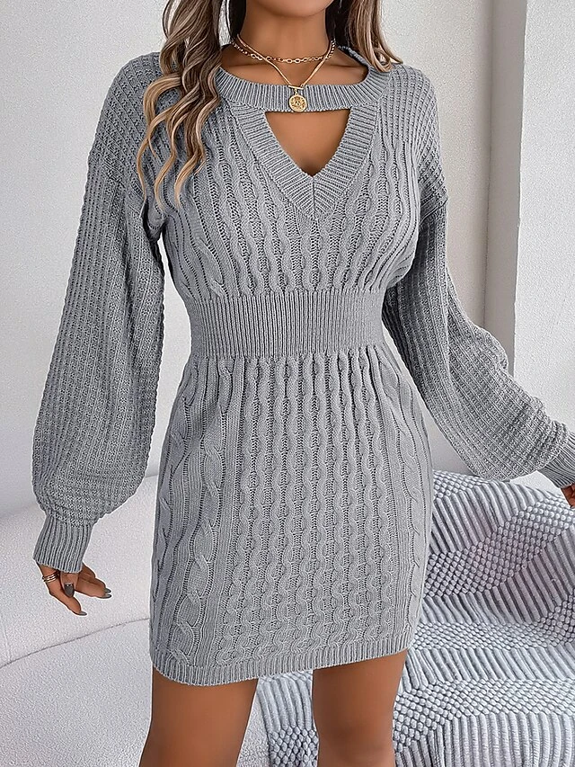 Women's Sweater Dress Jumper Dress Casual Dress Mini Dress Fashion Pure Color Outdoor Daily Going Out Crew Neck Long Sleeve Cut Out 2023 Loose Fit Wine Khaki Gray S M L 18 Women's Sweater Dress Jumper Dress Casual Dress Mini Dress Fashion Pure Color Outdoor Daily Going Out Crew Neck Long Sleeve Cut Out 2023 Loose Fit Wine Khaki Gray S M L - Image 18