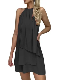 Women's Work Dress Chiffon Dress Black Dress Fashion Mini Dress Layered Crew Neck Sleeveless Plain Regular Fit Black White Pink Summer Spring S M L XL XXL -Party Prom Dresses Sales Store tvjerf1686281063950