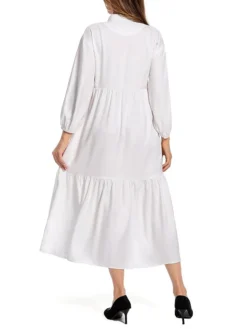 Women's Work Dress Satin Dress Swing Dress Fashion Midi Dress Ruffle Button Shirt Collar Long Sleeve Plain Loose Fit White Fall Winter S M L XL XXL -Party Prom Dresses Sales Store tvuimr1693466149627