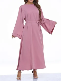 Women's Work Dress Black Dress Semi Formal Dress Fashion Long Dress Maxi Dress Lace Up Crew Neck Long Sleeve Plain Regular Fit Black Pink Red Fall Winter S M L XL XXL -Party Prom Dresses Sales Store tvvyvo1693300575018