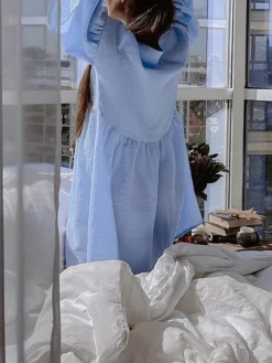 Women's Casual Dress Cotton Dress Swing Dress Mini Dress Cotton Fashion Modern Outdoor Daily Holiday V Neck Lace Up Ruched 3/4 Length Sleeve Fall Winter Autumn 2023 Loose Fit Light Green Blue Purple 24 Women's Casual Dress Cotton Dress Swing Dress Mini Dress Cotton Fashion Modern Outdoor Daily Holiday V Neck Lace Up Ruched 3/4 Length Sleeve Fall Winter Autumn 2023 Loose Fit Light Green Blue Purple -Party Prom Dresses Sales Store twbjhu1692961106327