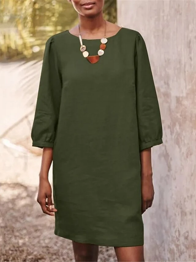 Women's Casual Dress Cotton Linen Dress Shift Dress Mini Dress Linen / Cotton Blend Basic Classic Outdoor Daily Vacation Crew Neck Basic 3/4 Length Sleeve Summer Spring Fall 2023 Loose Fit Navy Blue 3 Women's Casual Dress Cotton Linen Dress Shift Dress Mini Dress Linen / Cotton Blend Basic Classic Outdoor Daily Vacation Crew Neck Basic 3/4 Length Sleeve Summer Spring Fall 2023 Loose Fit Navy Blue - Image 3
