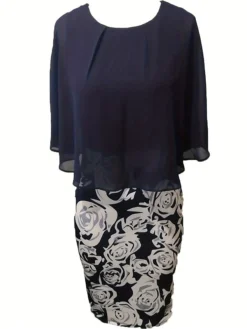 Women's Work Dress Sheath Dress Semi Formal Dress Fashion Midi Dress Print Crew Neck Half Sleeve Floral Slim Pink Navy Blue Fall S M L XL XXL -Party Prom Dresses Sales Store twdhtb1693819978522