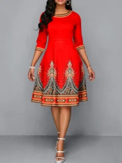 Women's Work Dress A Line Dress Fashion Office Daily Midi Dress Print Crew Neck Half Sleeve Print Regular Fit Black Yellow Red Fall Winter S M L XL XXL