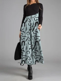 Women's Work Dress Casual Dress Swing Dress Fashion Winter Dress Daily Long Dress Maxi Dress Button Print V Neck Long Sleeve Graffiti Regular Fit Blue Green Dark Blue Fall Winter S M L XL XXL -Party Prom Dresses Sales Store tydxyk1697424455292