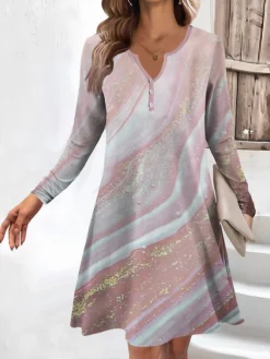 Women's Work Dress Casual Dress Fashion Winter Dress Daily Mini Dress Button Print V Neck Long Sleeve Floral Ombre Regular Fit Pink Blue Gray Fall Winter S M L XL XXL