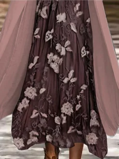 Women's Two Piece Dress Set Casual Dress Chiffon Dress Outdoor Daily Fashion Casual Print Maxi Dress Crew Neck 3/4 Length Sleeve Floral Loose Fit Pink Blue Summer Spring S M L XL XXL -Party Prom Dresses Sales Store tyjzvv1697450799881