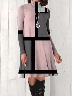 Women's Work Dress Casual Dress Fashion Winter Dress Daily Mini Dress Print Turtleneck Long Sleeve Floral Letter Regular Fit Light Pink Black Light Green Fall Winter S M L XL XXL -Party Prom Dresses Sales Store tyzuip1694573140811