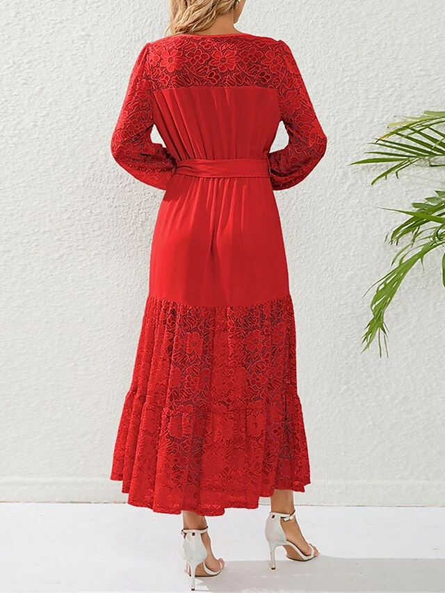 Women's Prom Dress Party Dress Lace Dress Long Dress Maxi Dress Black Pink Red Long Sleeve Pure Color Lace Spring Fall Winter Crew Neck Fashion Winter Dress Birthday Evening Party 2023 S M L XL XXL 11 Women's Prom Dress Party Dress Lace Dress Long Dress Maxi Dress Black Pink Red Long Sleeve Pure Color Lace Spring Fall Winter Crew Neck Fashion Winter Dress Birthday Evening Party 2023 S M L XL XXL - Image 11