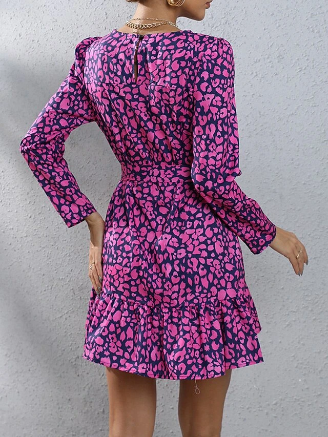 Women's Work Dress Sheath Dress Semi Formal Dress Fashion Mini Dress Lace Up Print Crew Neck Long Sleeve Floral Loose Fit Black Fuchsia Brown Fall S M L XL XXL 10 Women's Work Dress Sheath Dress Semi Formal Dress Fashion Mini Dress Lace Up Print Crew Neck Long Sleeve Floral Loose Fit Black Fuchsia Brown Fall S M L XL XXL - Image 10
