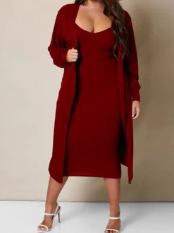 Women's Two Piece Dress Set Casual Dress Skirt Set Home Daily Fashion Streetwear Ribbed Midi Dress Crew Neck Long Sleeve Plain Slim Black White Wine Fall Winter S M L XL XXL -Party Prom Dresses Sales Store ucwzwy1697597310325
