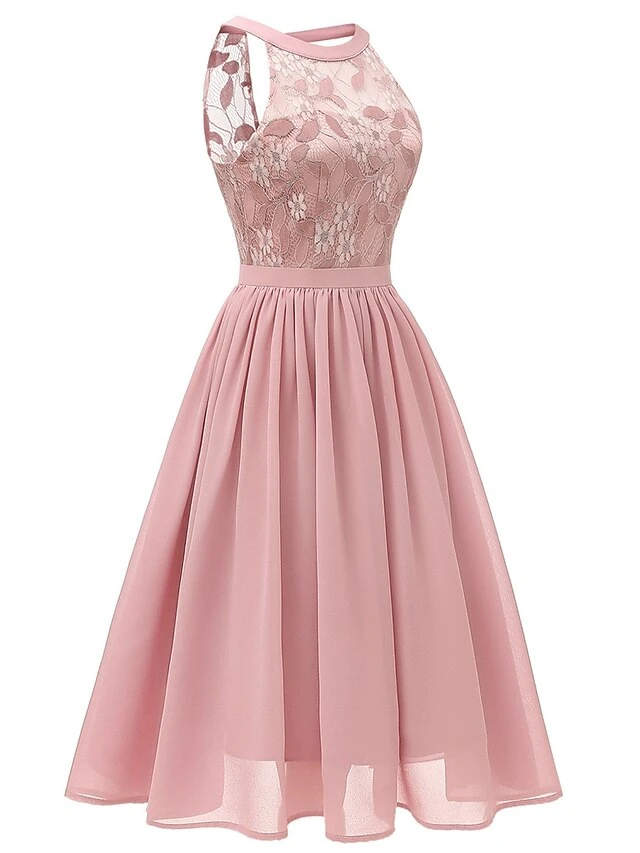 Women‘s Party Dress Homecoming Dress Wedding Guest Lace Dress A Line Dress Midi Dress Pink Wine Navy Blue Sleeveless Pure Color Lace Summer Spring Halter Party Slim 2023 S M L XL XXL 8 Women‘s Party Dress Homecoming Dress Wedding Guest Lace Dress A Line Dress Midi Dress Pink Wine Navy Blue Sleeveless Pure Color Lace Summer Spring Halter Party Slim 2023 S M L XL XXL - Image 8