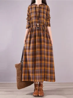 Women's Casual Dress Cotton Linen Dress Plaid Dress Midi Dress Linen / Cotton Blend Fashion Basic Outdoor Daily Holiday Stand Collar Pocket Print Long Sleeve Fall Winter Autumn 2023 Loose Fit Yellow 18 Women's Casual Dress Cotton Linen Dress Plaid Dress Midi Dress Linen / Cotton Blend Fashion Basic Outdoor Daily Holiday Stand Collar Pocket Print Long Sleeve Fall Winter Autumn 2023 Loose Fit Yellow -Party Prom Dresses Sales Store uffkgy1693553156049