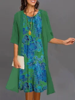 Women's Two Piece Dress Set Casual Dress Print Dress Outdoor Daily Fashion Elegant Print Midi Dress Crew Neck 3/4 Length Sleeve Floral Regular Fit Wine Navy Blue Blue Summer Spring S M L XL XXL 9 Women's Two Piece Dress Set Casual Dress Print Dress Outdoor Daily Fashion Elegant Print Midi Dress Crew Neck 3/4 Length Sleeve Floral Regular Fit Wine Navy Blue Blue Summer Spring S M L XL XXL -Party Prom Dresses Sales Store ugdivn1687920844502
