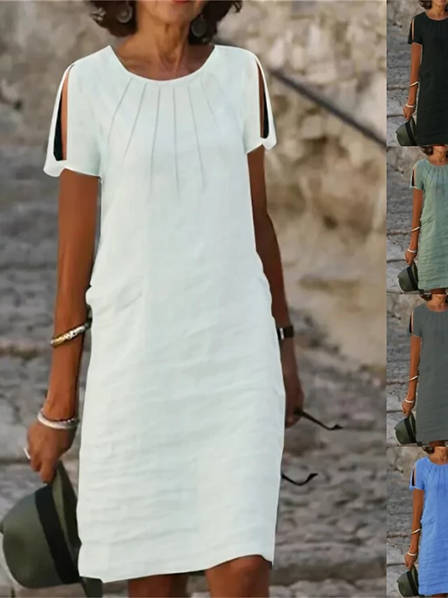 Women's Casual Dress Cotton Dress Shift Dress Midi Dress Cotton Blend Fashion Basic Outdoor Daily Vacation Crew Neck Cut Out Short Sleeve Summer Spring 2023 Loose Fit Black White Blue Plain S M L XL 1 Women's Casual Dress Cotton Dress Shift Dress Midi Dress Cotton Blend Fashion Basic Outdoor Daily Vacation Crew Neck Cut Out Short Sleeve Summer Spring 2023 Loose Fit Black White Blue Plain S M L XL