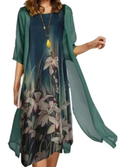 Women's Two Piece Dress Set Semi Formal Dress Formal Party Party Classic Print Midi Dress Crew Neck Half Sleeve Graphic Loose Fit Blue Dark Green Purple Summer Spring M L XL 4XL 5XL 9 Women's Two Piece Dress Set Semi Formal Dress Formal Party Party Classic Print Midi Dress Crew Neck Half Sleeve Graphic Loose Fit Blue Dark Green Purple Summer Spring M L XL 4XL 5XL -Party Prom Dresses Sales Store uglvbe1672999942061