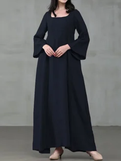 Women's Casual Dress Cotton Linen Dress Cotton Dress Maxi Long Dress Cotton Daily Stylish Outdoor Daily Vacation Square Neck Ruched Long Sleeve Spring Fall Winter 2023 Regular Fit Black Yellow Pink -Party Prom Dresses Sales Store ugzyzr1695014678779