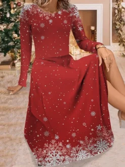 Women's Work Dress Casual Dress Swing Dress Fashion Winter Dress Christmas Daily Midi Dress Print Crew Neck Long Sleeve Christmas Tree Regular Fit Black Wine Red Fall Winter S M L XL XXL -Party Prom Dresses Sales Store uhaplw1695264758384
