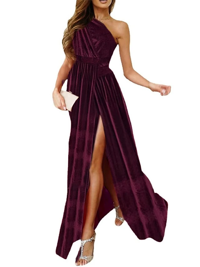 Women‘s Christmas Party Dress Velvet Dress Homecoming Dress Long Dress Maxi Dress Light Pink Black Wine Sleeveless Pure Color Ruched Summer Spring Fall One Shoulder Fashion Party Evening Party 2023 S 2 Women‘s Christmas Party Dress Velvet Dress Homecoming Dress Long Dress Maxi Dress Light Pink Black Wine Sleeveless Pure Color Ruched Summer Spring Fall One Shoulder Fashion Party Evening Party 2023 S - Image 2