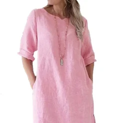 Women's Cotton Linen Dress A Line Dress Mini Dress Cotton Cotton Blend Casual Comfort Home Split Neck Pocket Rolled Cuff Half Sleeve Summer Spring Loose Fit Pink Light Blue Gray Pure Color S M L XL 12 Women's Cotton Linen Dress A Line Dress Mini Dress Cotton Cotton Blend Casual Comfort Home Split Neck Pocket Rolled Cuff Half Sleeve Summer Spring Loose Fit Pink Light Blue Gray Pure Color S M L XL -Party Prom Dresses Sales Store uibngv1651741057628