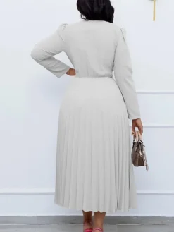 Women's Work Dress Sheath Dress Swing Dress Fashion Winter Dress Office Daily Midi Dress Lace Up Pleated V Neck Long Sleeve Plain Regular Fit Black Yellow Pink Fall Winter S M L XL XXL -Party Prom Dresses Sales Store uibpne1695027366495