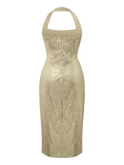 Women's Party Dress Sequin Dress Cocktail Dress Long Dress Maxi Dress Gold Sleeveless Pure Color Sequins Summer Spring Fall Halter Neck Fashion Party Birthday Wedding Guest Slim 2023 S M L XL -Party Prom Dresses Sales Store uieeeq1677574430400