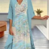 Women's Two Piece Dress Set Casual Dress Chiffon Dress Outdoor Daily Fashion Streetwear Knot Front Print Midi Dress V Neck 3/4 Length Sleeve Floral Plaid Regular Fit Silver Blue Purple Fall Winter S