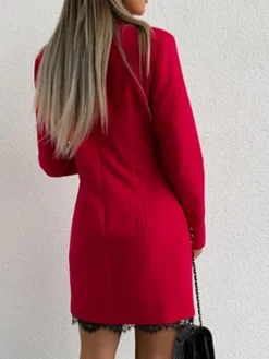 Women‘s Work Dress Blazer Dress And Jacket Set Party Dress Mini Dress Black Red Green Long Sleeve Pure Color Lace Fall Winter Autumn Shirt Collar Work Winter Dress Fall Dress Loose Fit 2023 -Party Prom Dresses Sales Store uinhee1636100784577