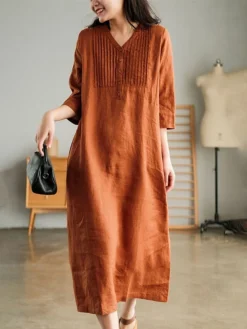 Women's Work Dress Sheath Dress Semi Formal Dress Fashion Midi Dress Button V Neck Half Sleeve Plain Loose Fit White Blue Orange Fall Winter L XL XXL 3XL -Party Prom Dresses Sales Store uiptpp1692601427426