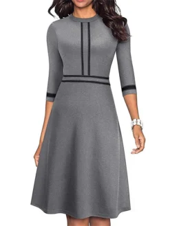 Women's Work Dress Sheath Dress Semi Formal Dress Fashion Midi Dress Ruched Patchwork Crew Neck 3/4 Length Sleeve Color Block Regular Fit Black Wine Blue Fall Winter S M L XL XXL -Party Prom Dresses Sales Store uiqtzy1692087578977