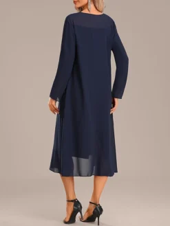 Women's Two Piece Dress Set Party Dress Lace Dress Party Outdoor Fashion Streetwear Lace Midi Dress Off Shoulder Long Sleeve Plain Regular Fit Navy Blue Fall Winter S M L XL XXL -Party Prom Dresses Sales Store ukqjts1697450718725