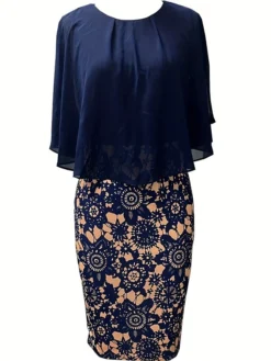 Women's Work Dress Sheath Dress Semi Formal Dress Fashion Midi Dress Print Crew Neck Half Sleeve Floral Slim Pink Navy Blue Fall S M L XL XXL -Party Prom Dresses Sales Store ukxebx1693819981375
