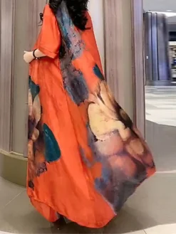 Women's Two Piece Dress Set Casual Dress Swing Dress Daily Holiday Fashion Casual Print Midi Dress Crew Neck Half Sleeve Floral Print Loose Fit Red Blue Orange Summer Spring M L XL XXL 3XL -Party Prom Dresses Sales Store uleeig1691462007579