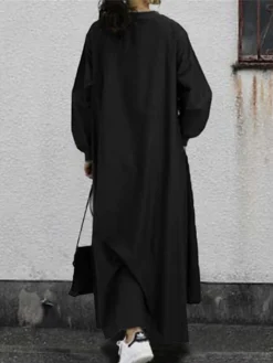 Women's Work Dress Shift Dress Semi Formal Dress Fashion Long Dress Maxi Dress Pocket Crew Neck Long Sleeve Plain Loose Fit Black Brown Light Blue Fall Winter S M L XL XXL -Party Prom Dresses Sales Store ulkxqu1693895814723